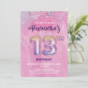 Foil Balloon Invitation 13e anniversaire