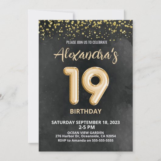 Foil Balloon Invitation 19e anniversaire (Devant)