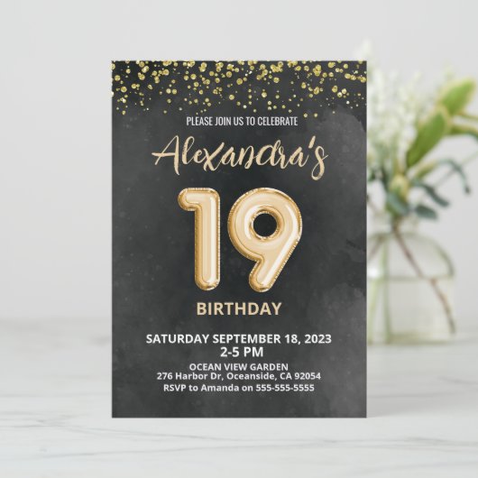 Foil Balloon Invitation 19e anniversaire (Debout devant)
