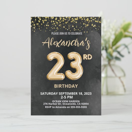 Foil Balloon Invitation 23e anniversaire (Debout devant)