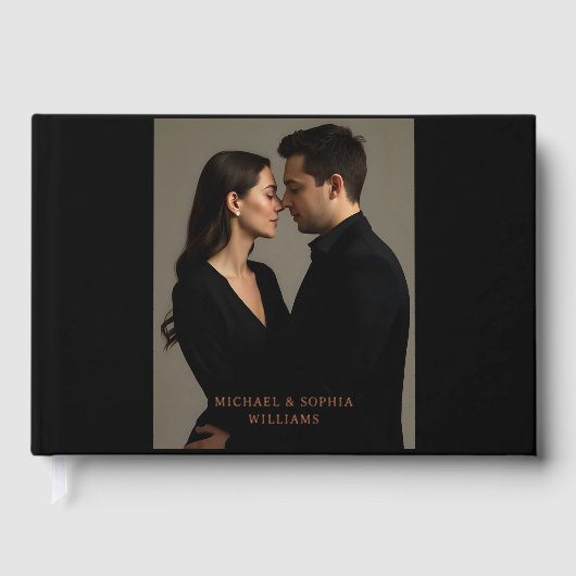 Foil Black Guest Book Simple Photo Elegant (Recto)