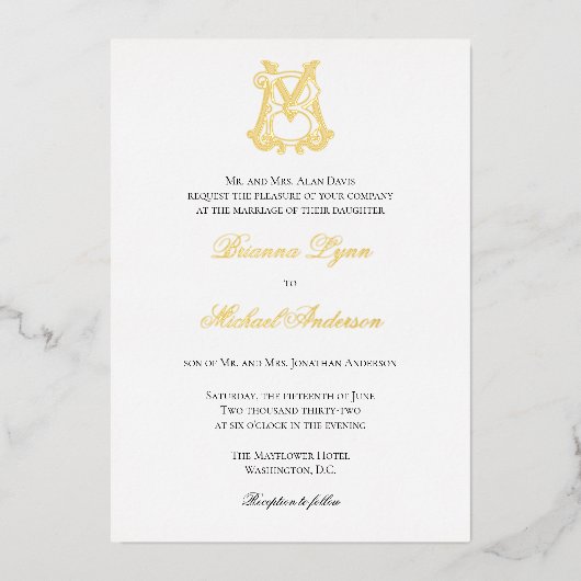 Foil BM Monogramme MB Monogramme Invitation (Recto)