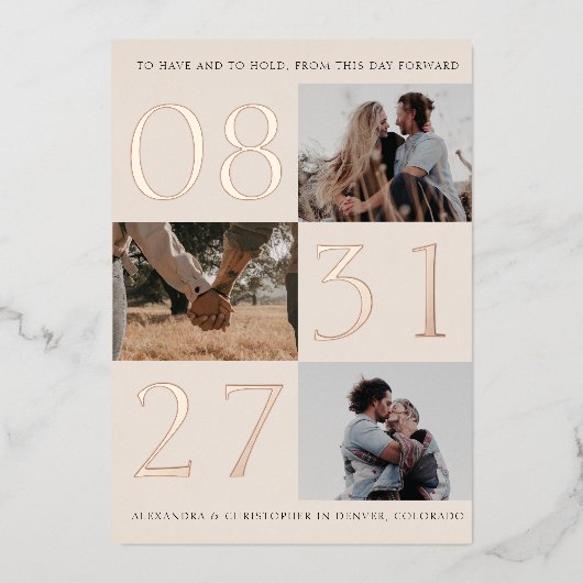 Foil Bold Date Triple Photo Enregistrer La Carte D (Recto)