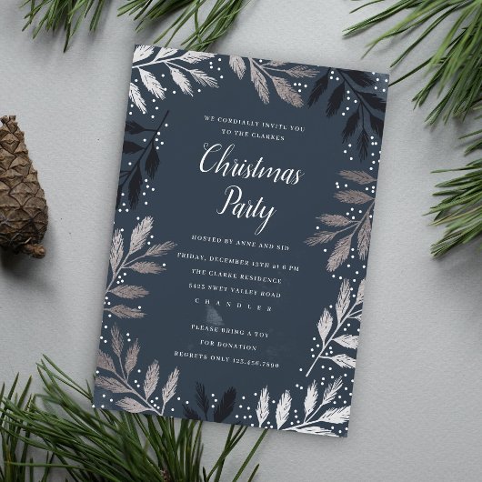 Foil Branch Frame Christmas Party Invitation