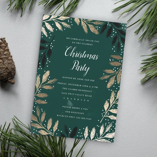 Foil Branch Frame Christmas Party Invitation