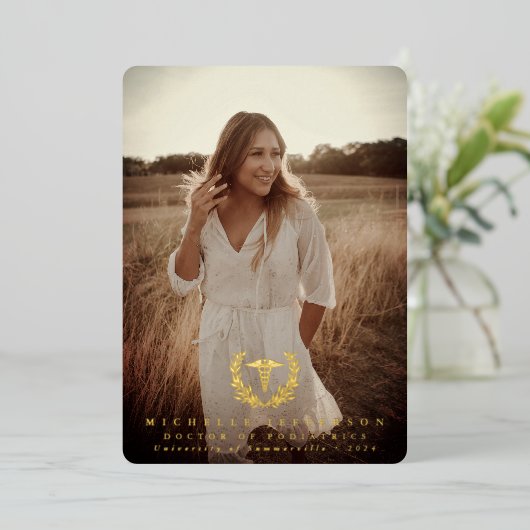 Foil Caduceus Med School Faire-part de diplôme (Debout devant)