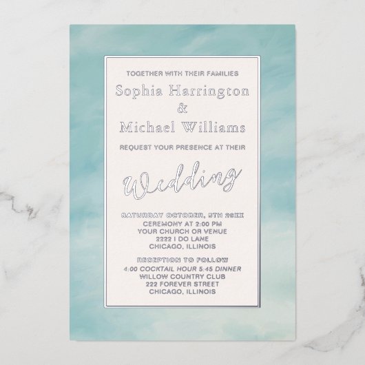 Foil Clouds & Sky Boho Serene Faire-part de mariag (Recto)