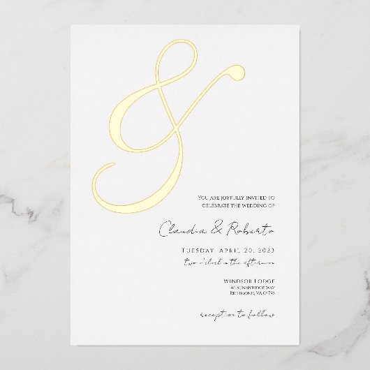 (Foil '&') Élégante invitation de mariage minimali (Recto)