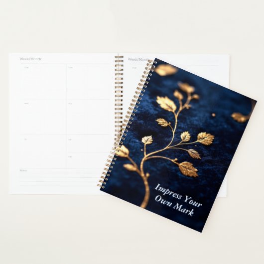 Foil-Embossed Velvet Texture | Luxe Crest on Navy  Planner (Display)
