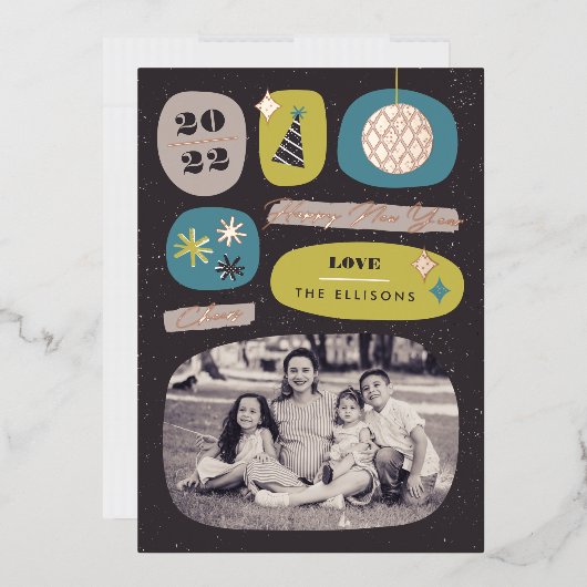 Foil Festive Icônes Carte de Jour de l'An - Lime (Enveloppe)