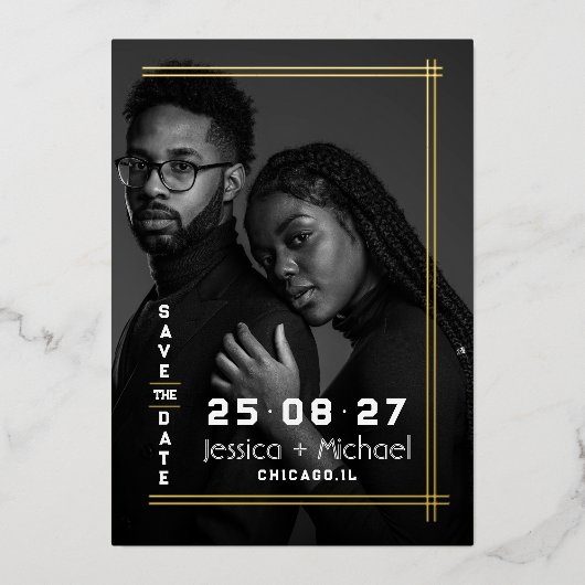 Foil Frame Photo Wedding Enregistrer la carte Date (Recto)