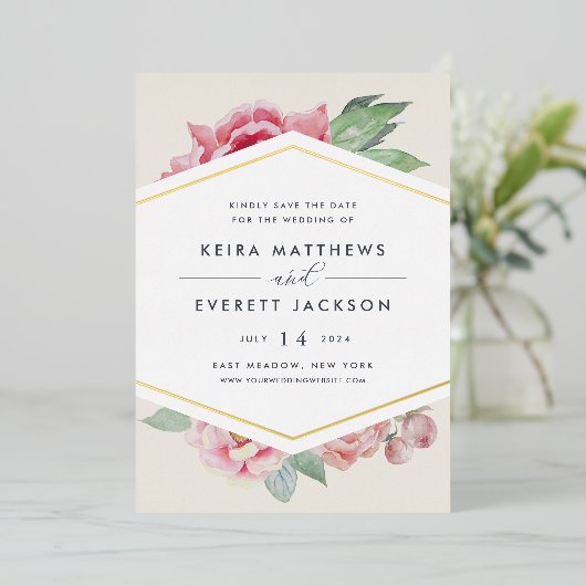 Foil géométrique Floral Enregistrer la carte de da (Debout devant)