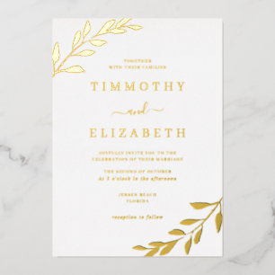 Foil Gold Leaf Élégant Mariage Foil Invitation