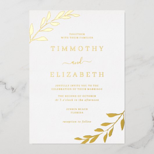 Foil Gold Leaf Élégant Mariage Foil Invitation (Recto)