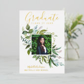 Foil Green Gold Photo Faire-part de graduation (Debout devant)