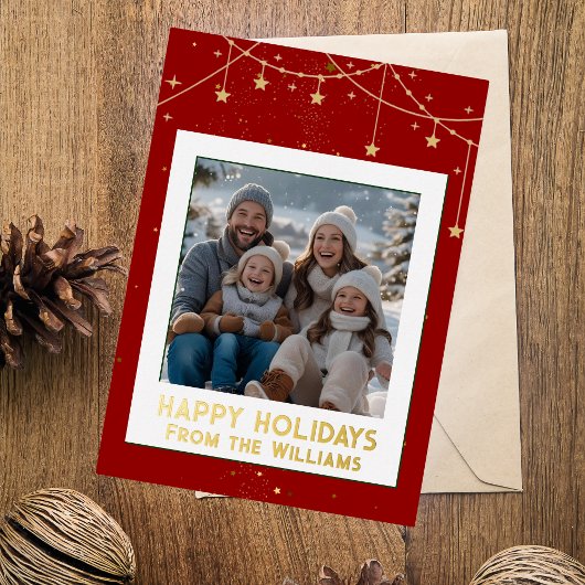 Foil Happy Holidays Carte de Noël Modern 2 Photo