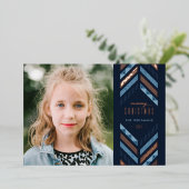 Foil Herringbone Band Carte photo de vacances - Bl (Debout devant)