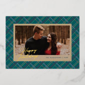 Foil Hiver Plaid Carte photo de vacances - Vert (Recto)