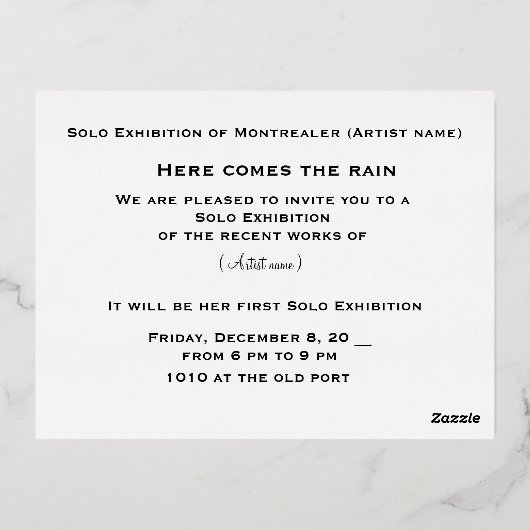 Foil Invitation Postcard (Verso)