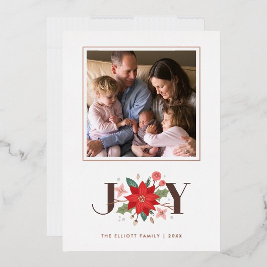 Foil Joy Flourish Carte photo de vacances - Blanc (Enveloppe)