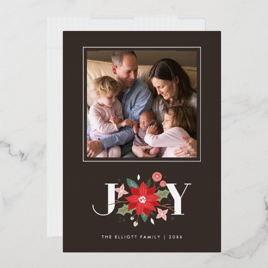 Foil Joy Flourish Carte photo de vacances - Brown (Enveloppe)