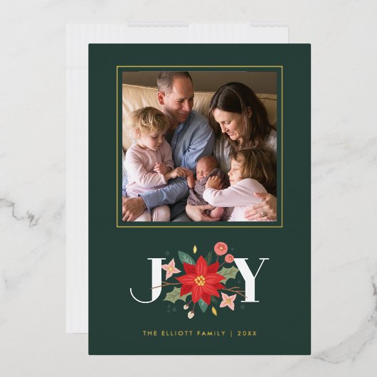 Foil Joy Flourish Carte photo de vacances - Vert (Enveloppe)