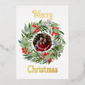Foil Joyeuse carte de Noël Photo en or Wreath (Recto)