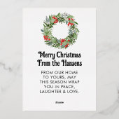 Foil Joyeuse carte de Noël Photo en or Wreath (Verso)