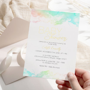 FOIL Kleurrijke Regenboog Wolken Baby Shower Folie Uitnodiging