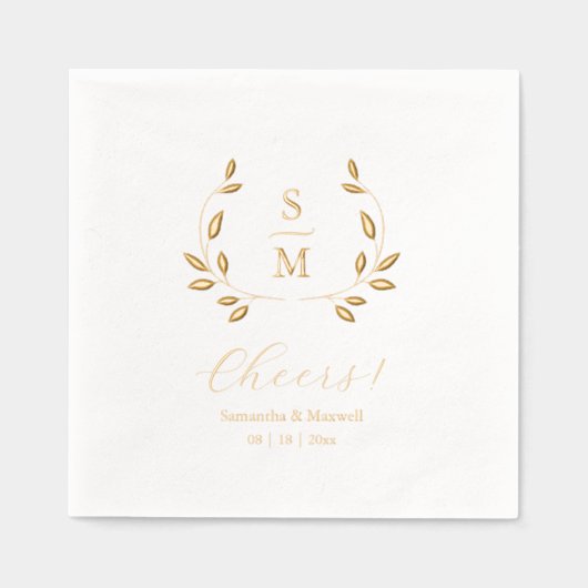 Foil Leaves Wedding Monogram Napkins (Recto)