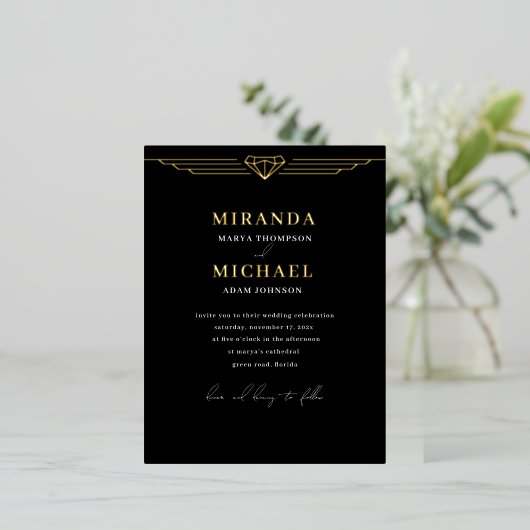 Foil Mariage Black Modern Invitation (Debout devant)