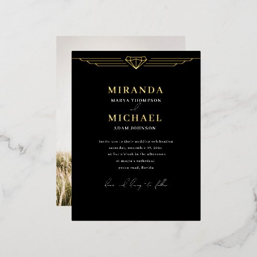 Foil Mariage Black Modern Invitation (Recto/Verso)