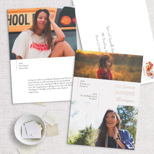 Foil Moderne Blanc Alors/Maintenant Faire-part de