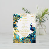 Foil Peacock Plumes Flora Faire-part de mariage (Debout devant)