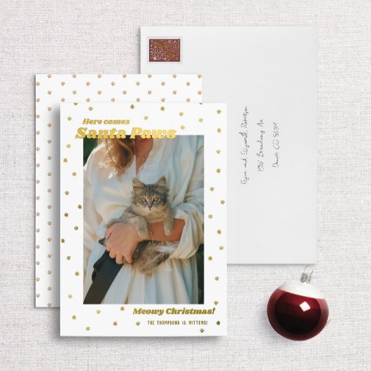Foil Père Noël Paws Meowy Carte photo de chat de N