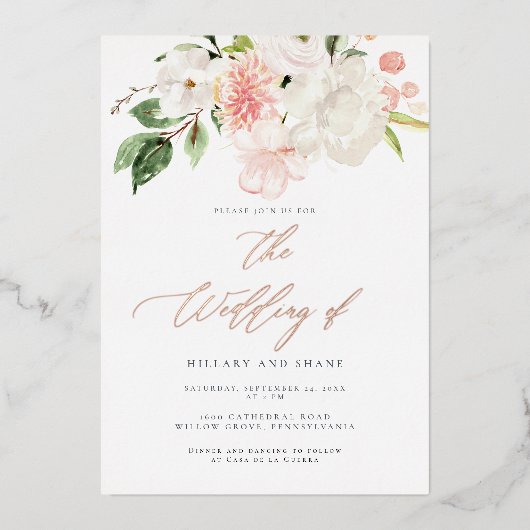 FOIL Pink Floral Garden Printemps Invitation de ma (Recto)