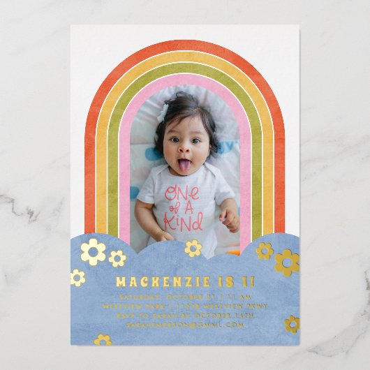 Foil Retro Rainbow Invitation d'anniversaire de l' (Recto)