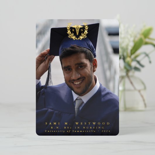 Foil RN Caduceus Graduation Faire-part photo (Debout devant)