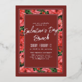 Foil Rose Frame Galentine's Day Invitation -Maroon (Recto)
