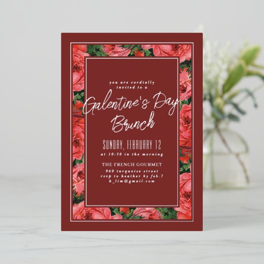 Foil Rose Frame Galentine's Day Invitation -Maroon (Debout devant)