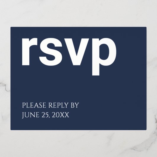 Foil RSVP Navy Blue Stylish Repas Choix Carte post (Recto)