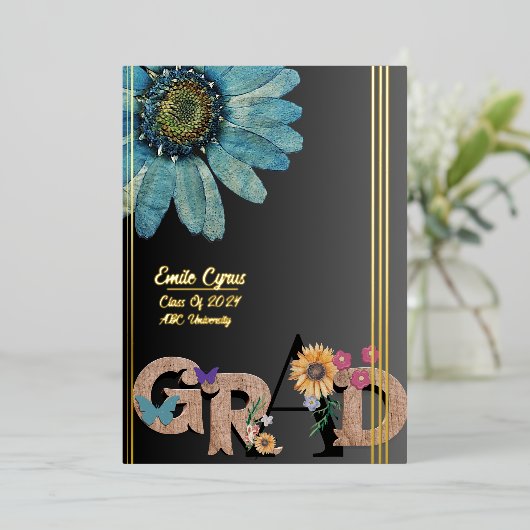 Foil Script Faire-part de graduation florale rétro (Debout devant)