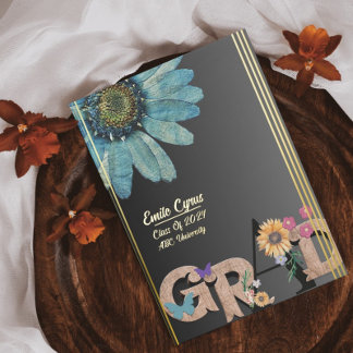 Foil Script Faire-part de graduation florale rétro