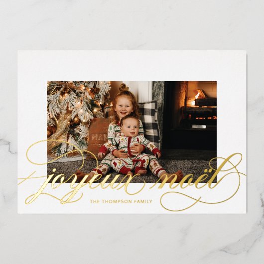 Foil Script Joyeux Noel Carte photo Noël (Recto)