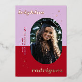 Foil tendance violet et rouge photo Faire-part Gra (Recto)