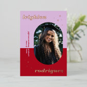 Foil tendance violet et rouge photo Faire-part Gra (Debout devant)