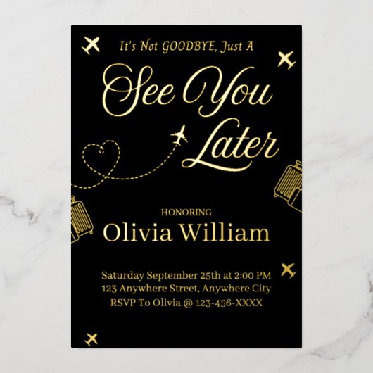 Foil Vous Voir Plus Tard Adieu Adieu Carte Invitat (Recto)