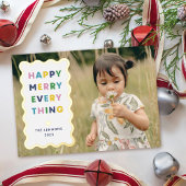 Foil White Happy Merry Wavy Christmas Photo Card Folie Uitnodiging