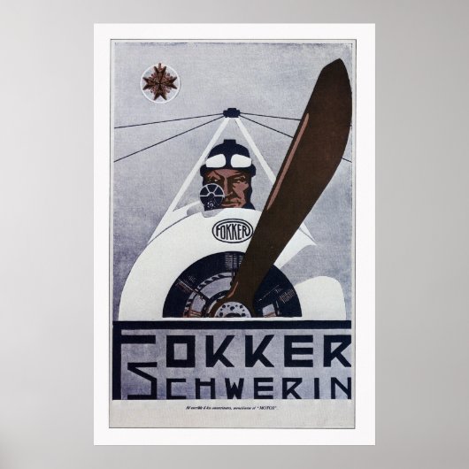 Fokker Schwerin WW1 Aviation Poster - groot (Voorkant)