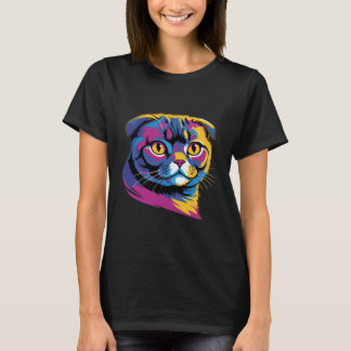 Fold & Fabulous — Kleurrijk Schots Fold Cat Design T-shirt